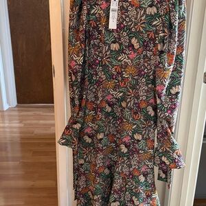 Topshop Pink and Red Sheath Dress with Bell Sleeves